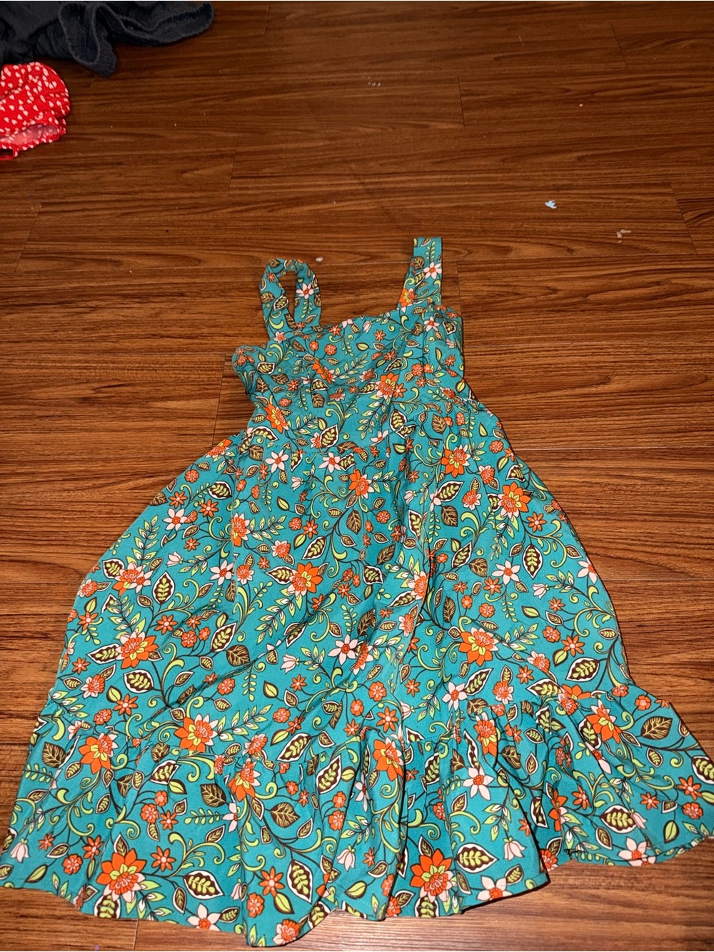 Teal Floral Mini Dress with Orange Accents Open back to about mid back